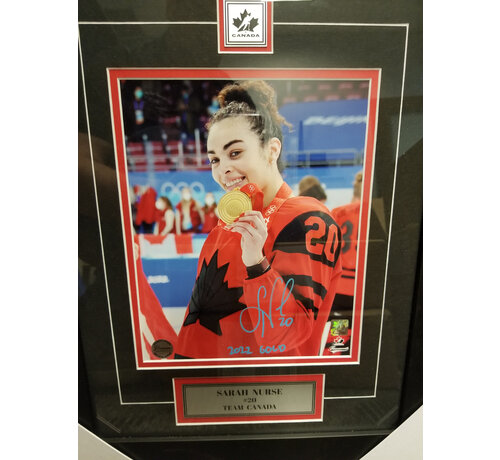 PREMIUM AUTOGRAPHS FRAMED Sarah Nurse Team Canada Signed 8x10 Photograph Gold Medal Celebration w/ 2022 Gold inscription