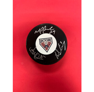 Ann-Renee Desbiens, Marie-Philip Poulin & Laura Stacey Montreal Victoire PWHL Signed Puck W/COA