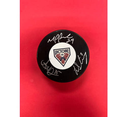 Ann-Renee Desbiens, Marie-Philip Poulin & Laura Stacey Montreal Victoire PWHL Signed Puck W/COA