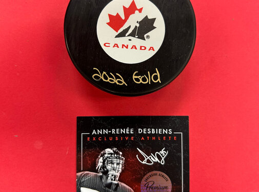Ann-Renee Desbiens Team Canada Signed Puck w/ 2022 Gold Inscription W/COA