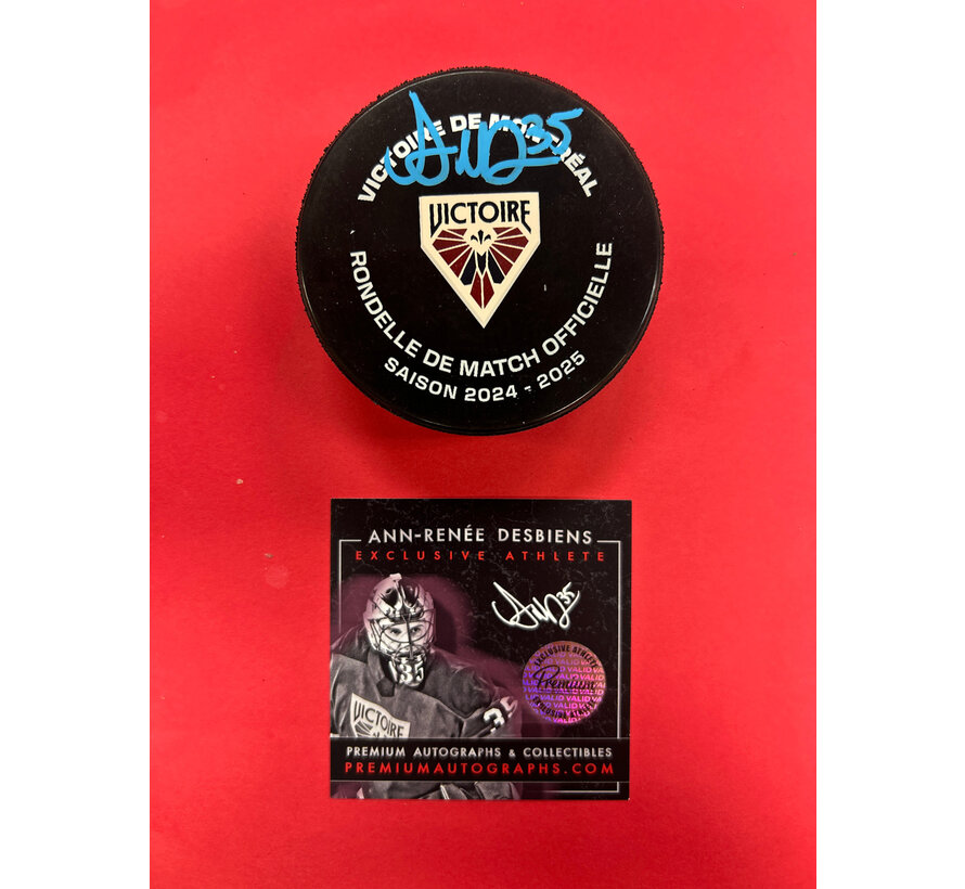 Ann-Renee Desbiens Montreal Victoire PWHL Signed Offical Game Puck W/COA