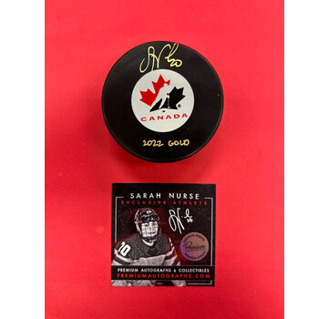 Sarah Nurse Team Canada Signed Puck w/ 2022 Gold inscription W/COA