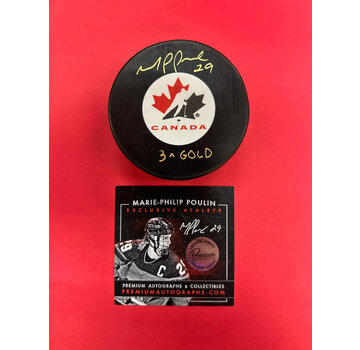 PREMIUM AUTOGRAPHS Marie-Philip Poulin Canada Signed Puck w/ 3x Gold Inscription W/COA
