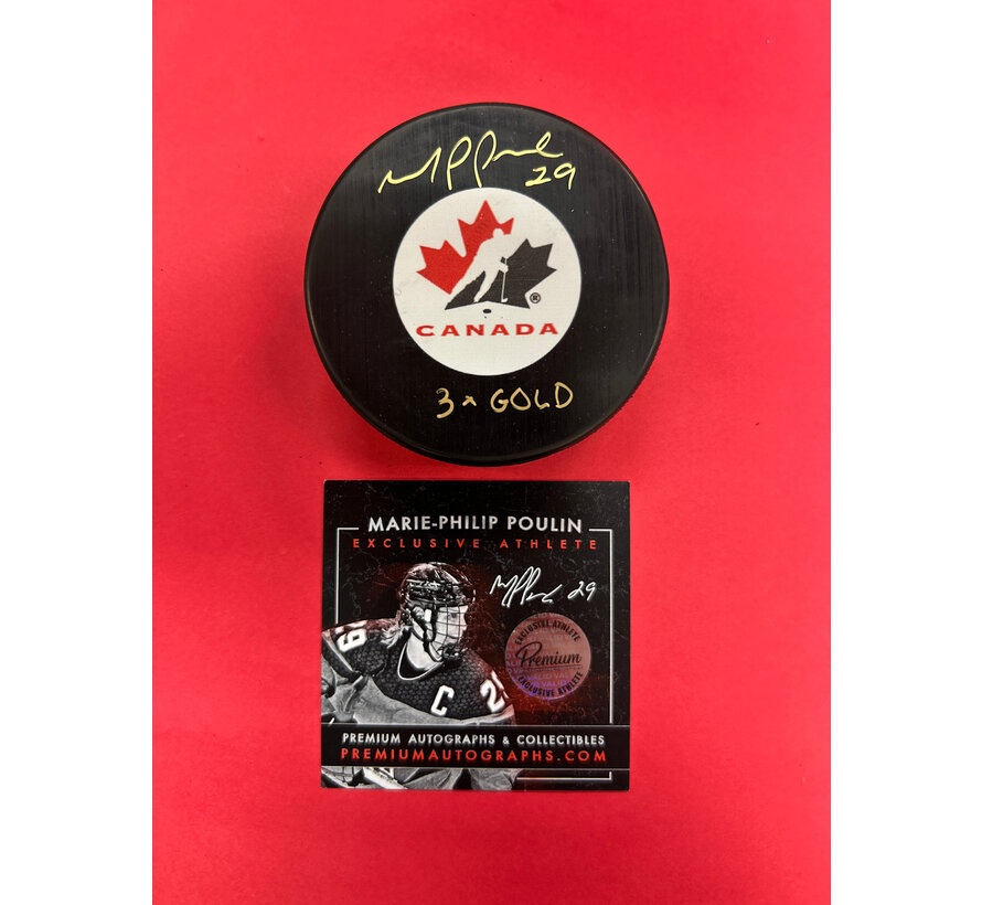 Marie-Philip Poulin Canada Signed Puck w/ 3x Gold Inscription W/COA