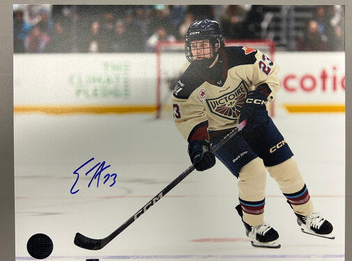 PREMIUM AUTOGRAPHS Erin Ambrose Montreal Victoire PWHL Signed 8x10 Photograph with the Puck over the Blue Line