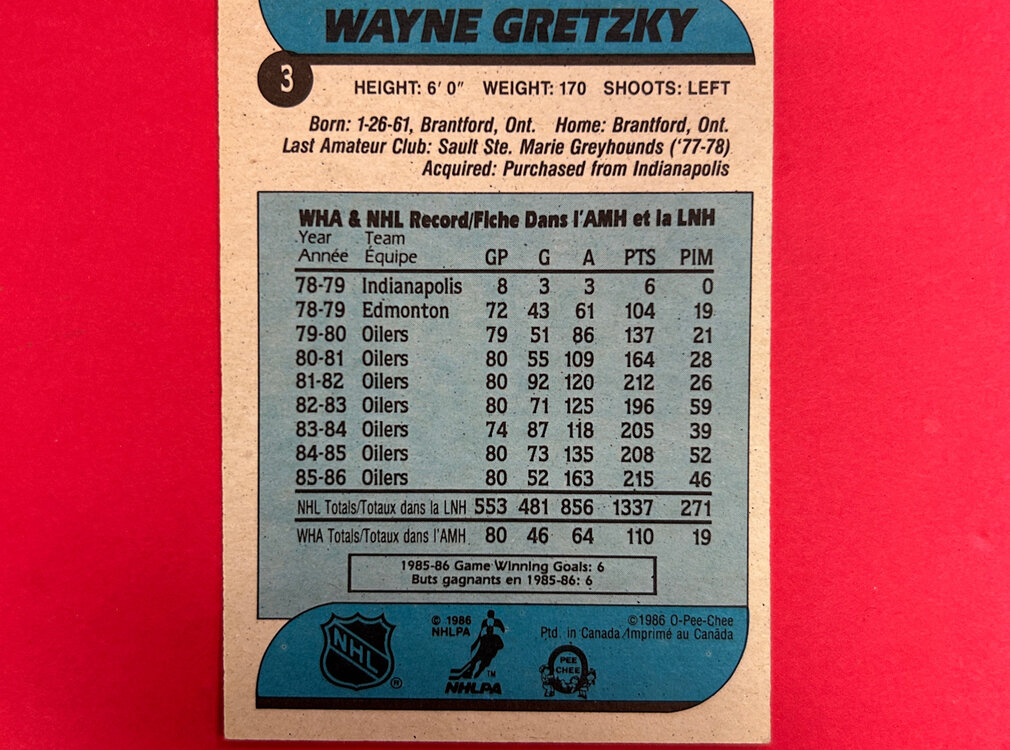 O-PEE-CHEE 1986-87 O-PEE-CHEE WAYNE GRETZKY #3 NMNT