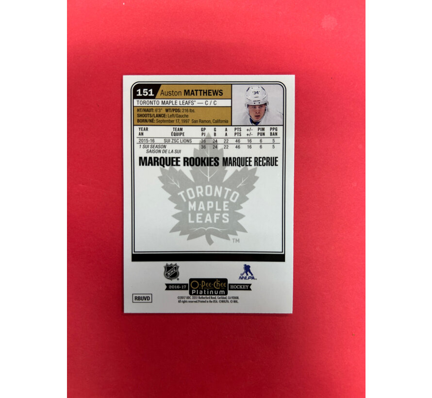 2016-17 O-PEE-CHEE PLATINUM AUTSON MATTHEWS MARQUEE ROOKIE