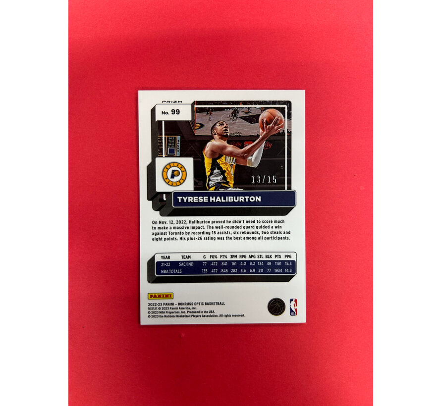 2022-23 DONRUSS OPTIC TYRESE HALIBURTON ORANGE PINK /15