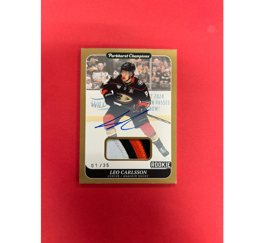2023-24 UPPER DECK PARKHURST CHAMPIONS LEO CARLSSON ROOKIE PATCH AUTO /35