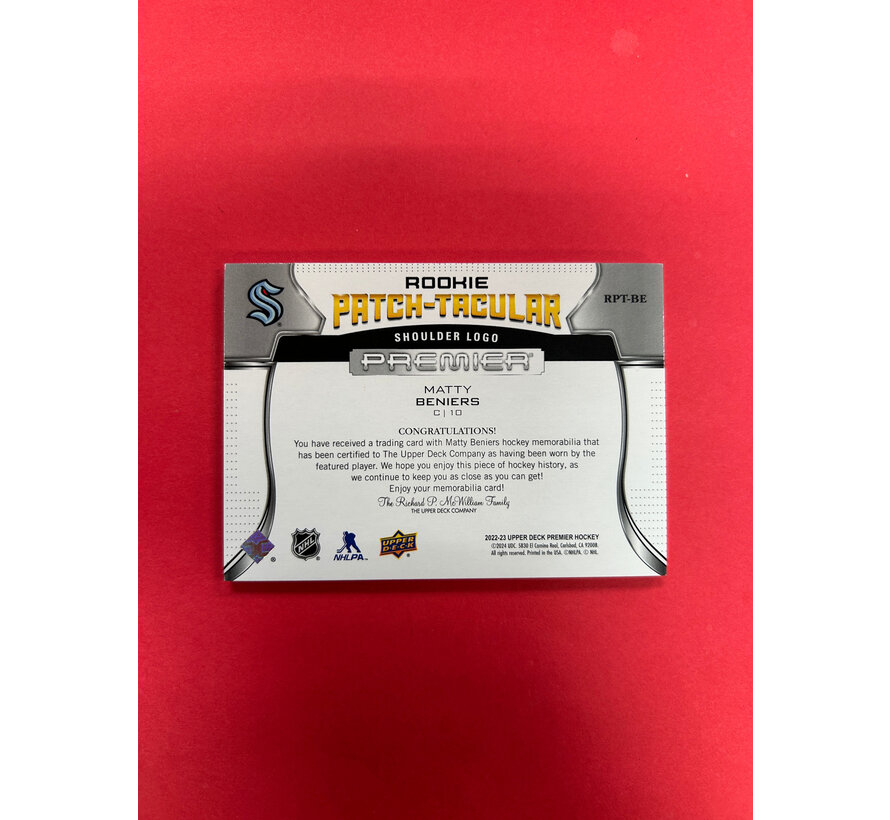 2022-23 UPPER DECK PREMIER MATTY BENIERS ROOKIE PATCH-TACULAR /5