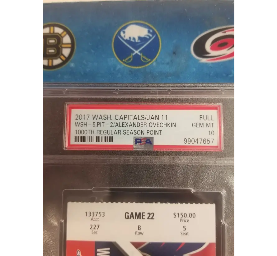 ALEX OVECHKIN 1000TH REGULAR SEASON POINT TICKET STUB PSA 10 CAPITALS 2017
