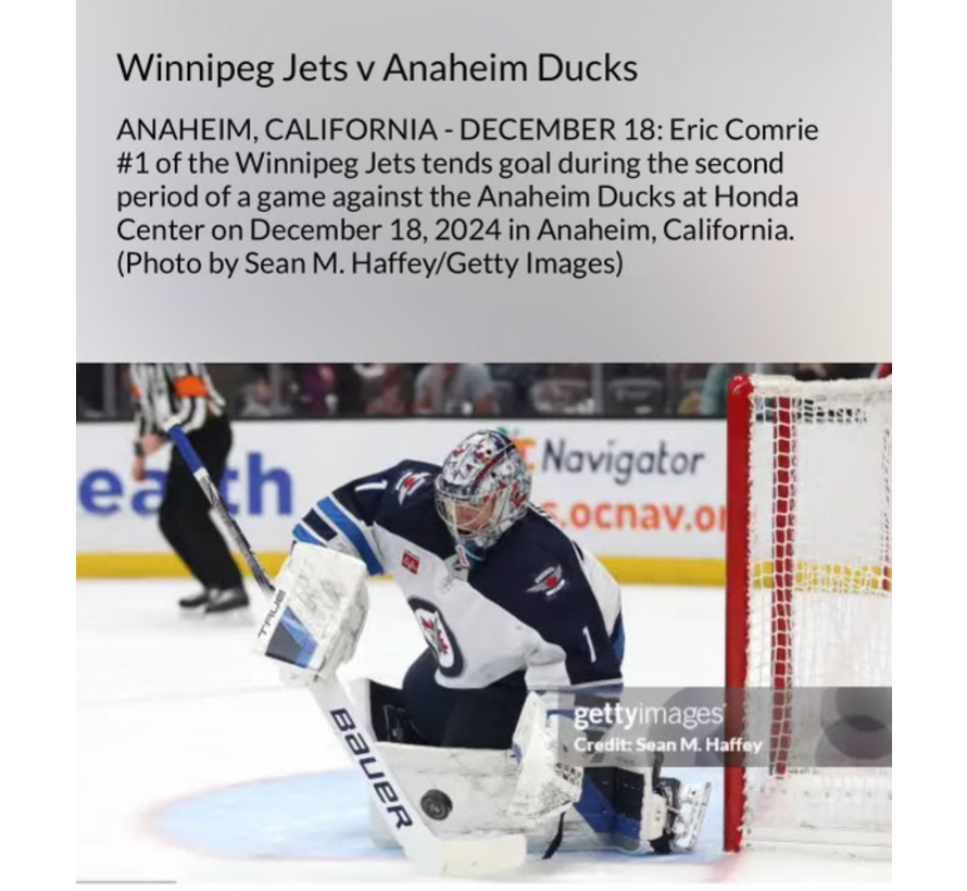 ERIC COMRIE GAME USED PHOTOMATCHED STICK