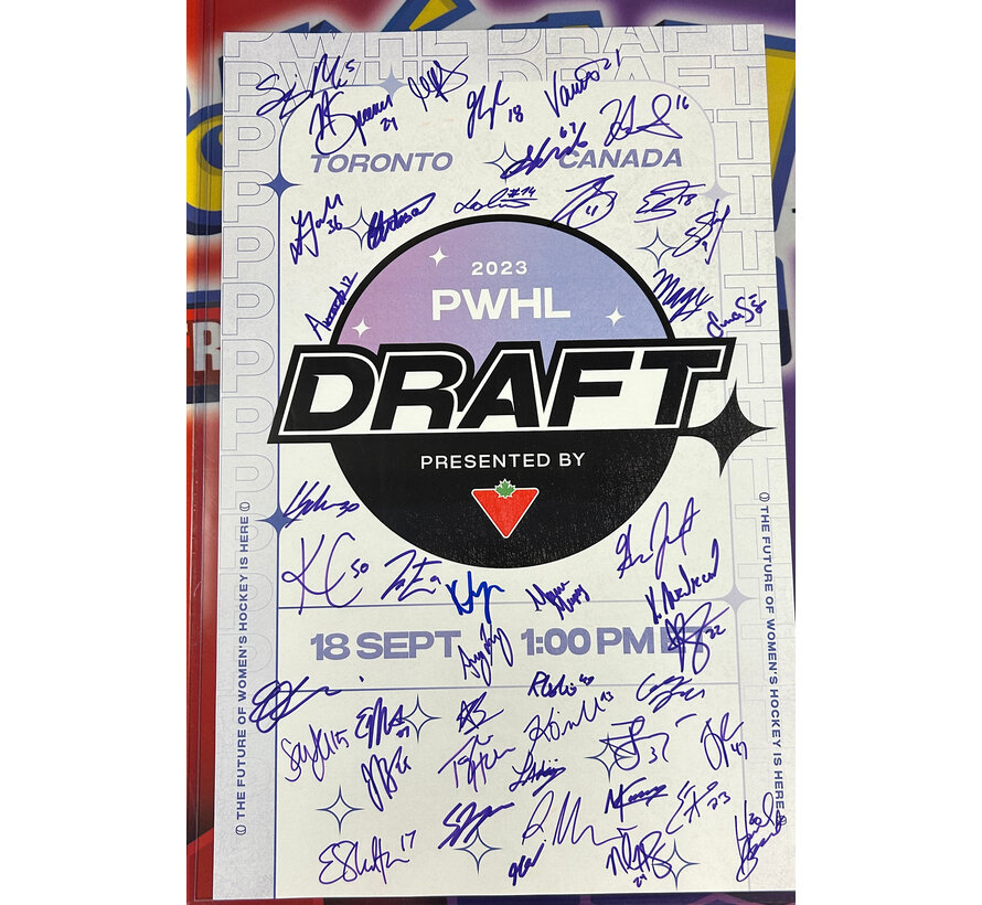 2025 PWHL DRAFT BOARD SIGNED BY ALL DRAFTED PLAYERS