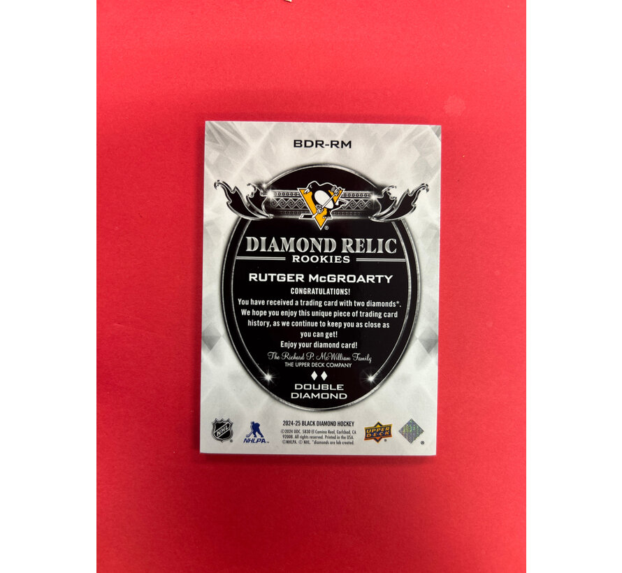 2024-25 UPPER DECK BLACK DIAMOND RUTGER MCGROARTY DIAMOND RELIC ROOKIES DOUBLE DIAMOND /99