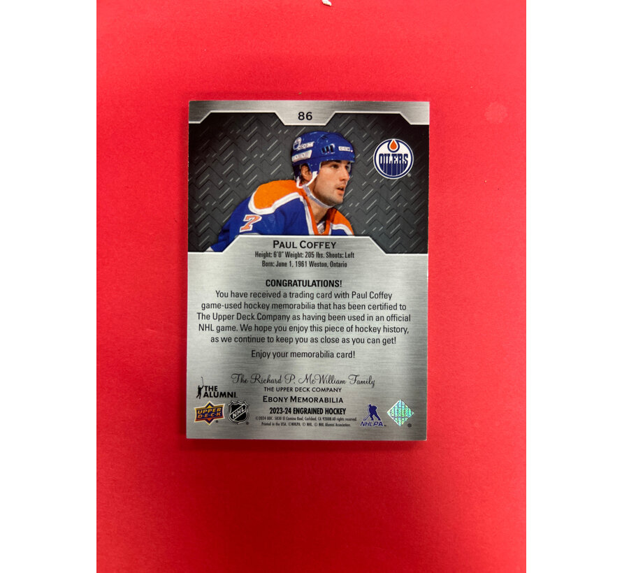2023-24 UPPER DECK ENGRAINED PAUL COFFEY EBONY MEMORABILIA STICK /25