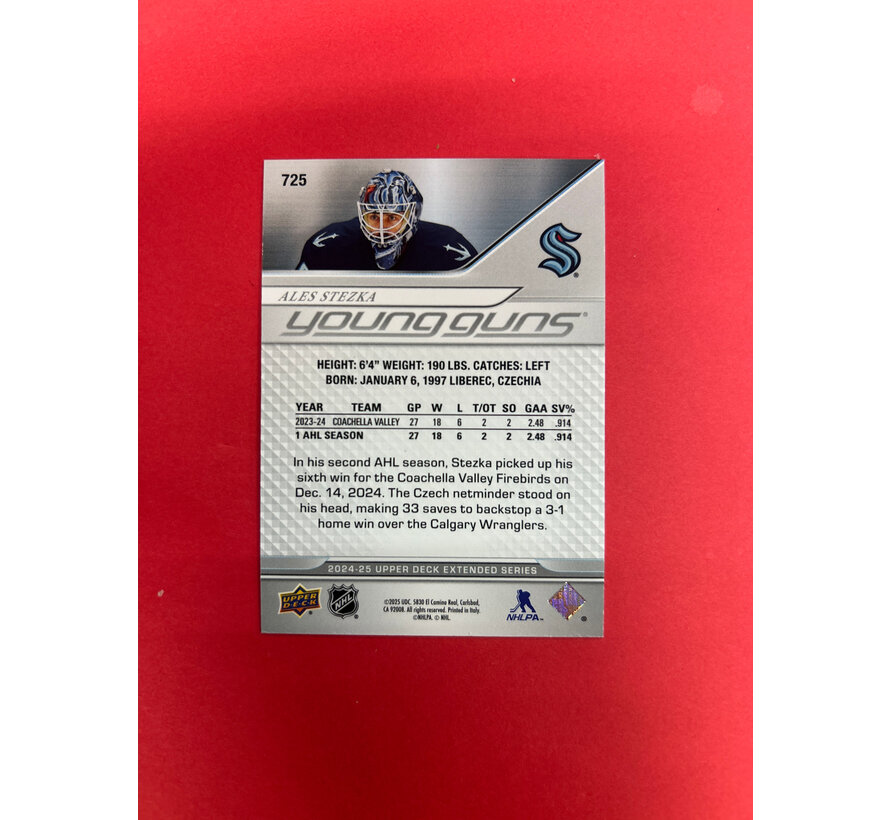 2024-25 UPPER DECK EXTENDED SERIES ALES STEZKA YOUNG GUNS EXCLUSIVES /100