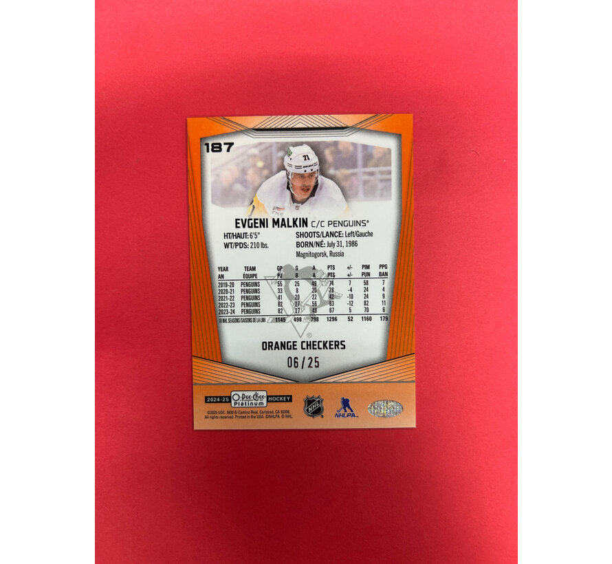 2024-25 OPC PLATINUM EVGENI MALKIN ORANGE CHECKERS /25