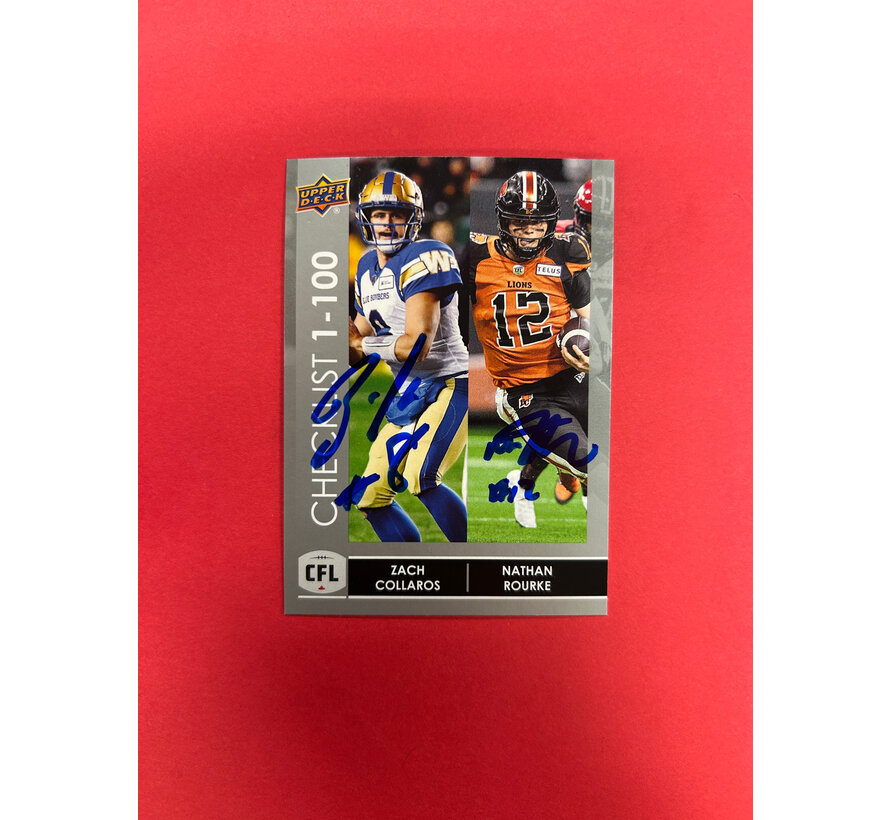 2022 UPPER DECL CFL ZACH COLLAROS NATHAN ROURKE DUAL AUTOGRAPH
