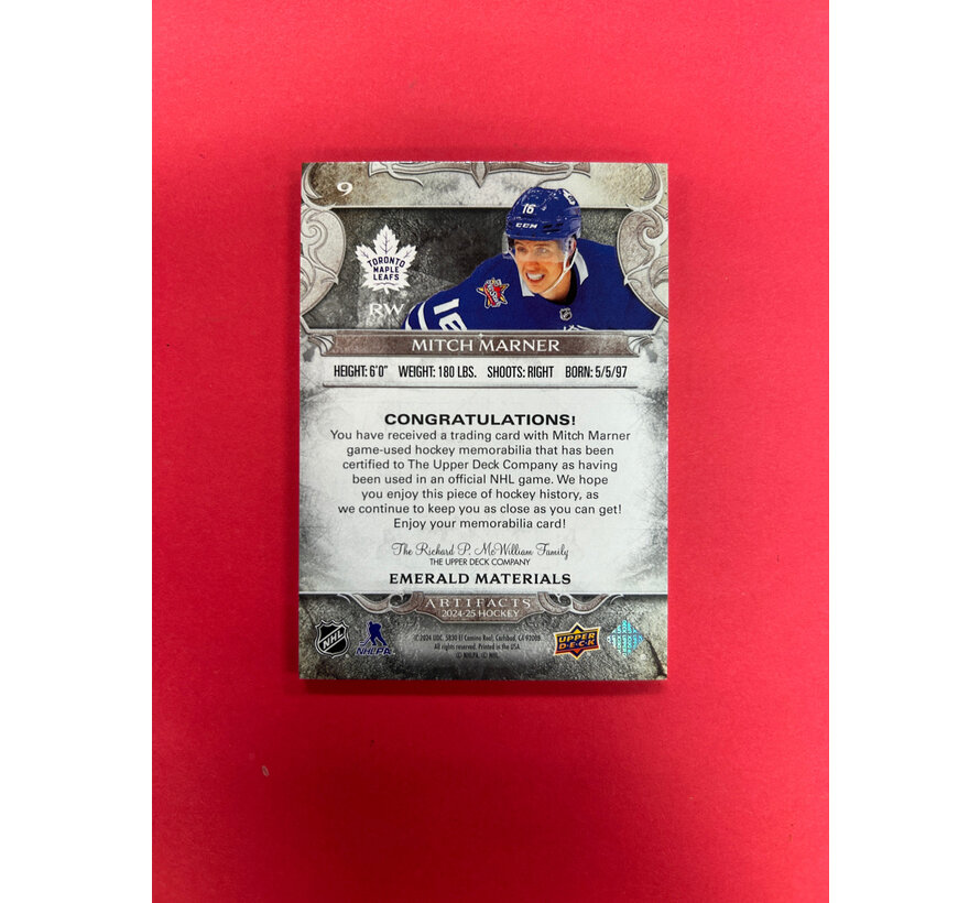 2024-25 UPPER DECK ARTIFACTS MITCH MARNER EMERALD MATERIALS /65