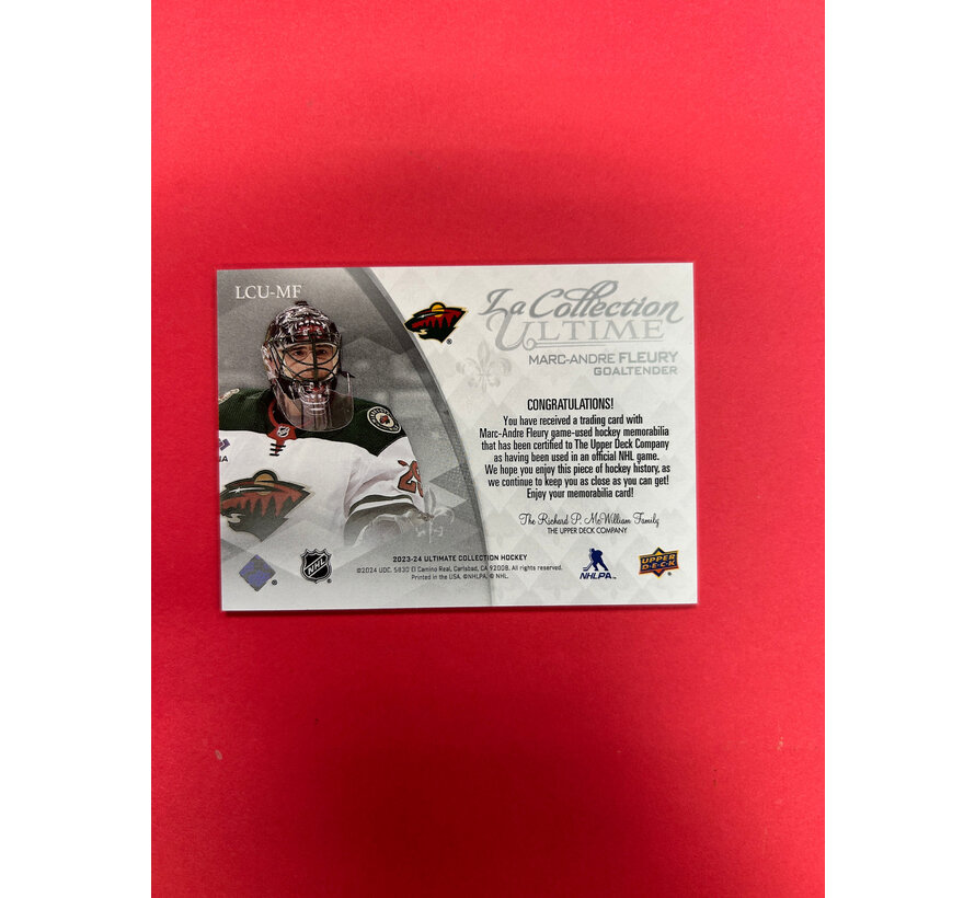 2023-24 UPPER DECK ULTIMATE COLLECTION MARC-ANDRE FLEURY LA COLLECTION ULTIME JERSEY