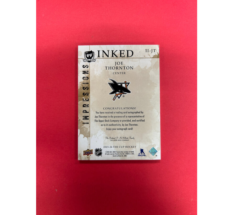 2023-24 UPPER DECK THE CUP JOE THORNTON INKED IMPRESSIONS AUTO /25