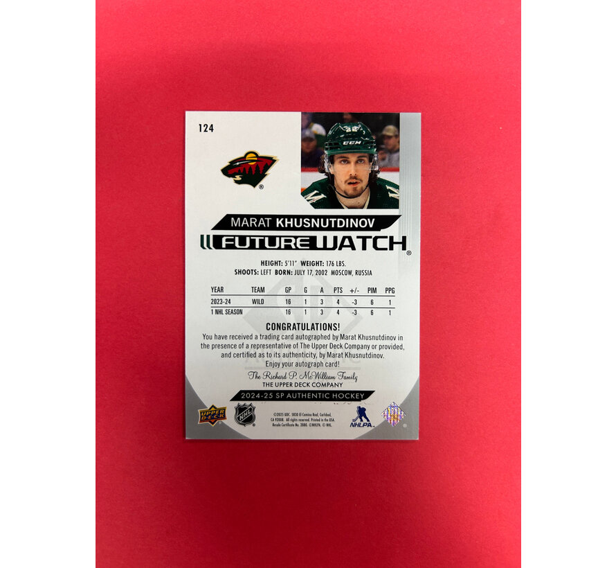 2024-25 SP AUTHENTIC MARAT KNUSNDINOV FUTURE WATCH AUTOGRAPH /999