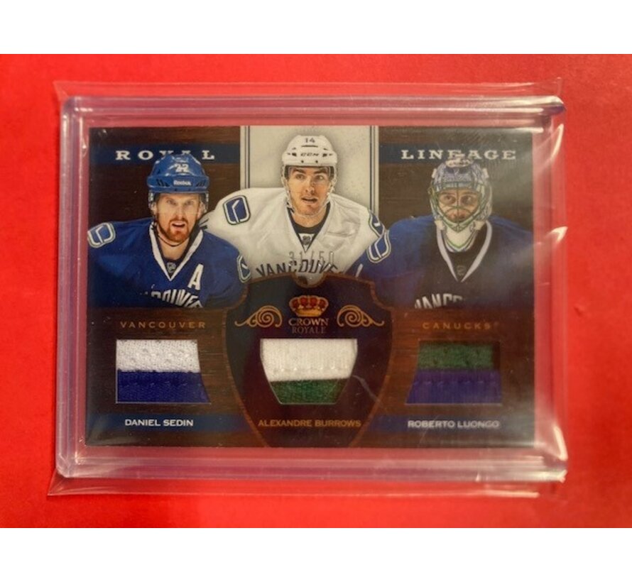 2012-13 PANINI ROOKIE ANTHOLOGY ROYAL LINEAGE DANIEL SEDIN ALEXANDRE BURROWS ROBERTO LUONGO 31/50 #RL-VAN
