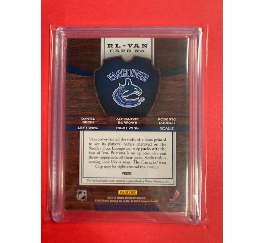 2012-13 PANINI ROOKIE ANTHOLOGY ROYAL LINEAGE DANIEL SEDIN ALEXANDRE BURROWS ROBERTO LUONGO 31/50 #RL-VAN