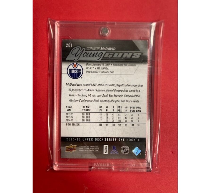 2015-16 UPPER DECK SERIES 1 CONNOR MCDAVID YOUNG GUNS #201 **SLIGHT DAMAGE**
