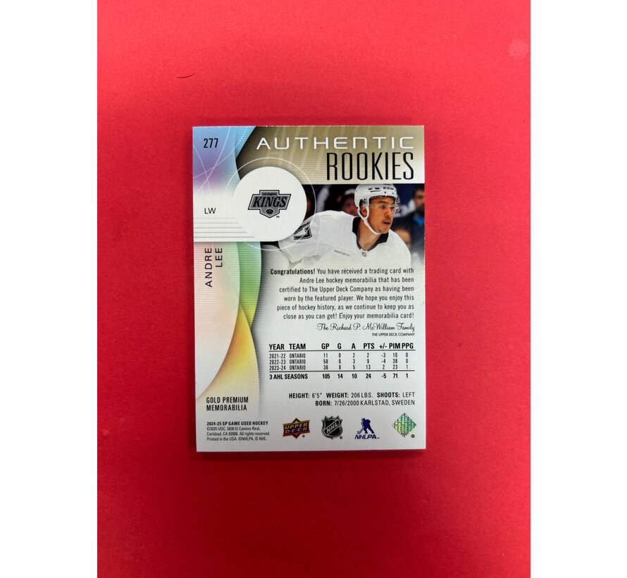 2024-25 SP GAME USED ANDRE LEE AUTHENTIC ROOKIES PATCH /25