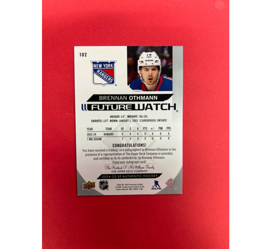 2024-25 SP AUTHENTIC BRENNAN OTHMANN FUTURE WATCH AUTOGRAPH /999