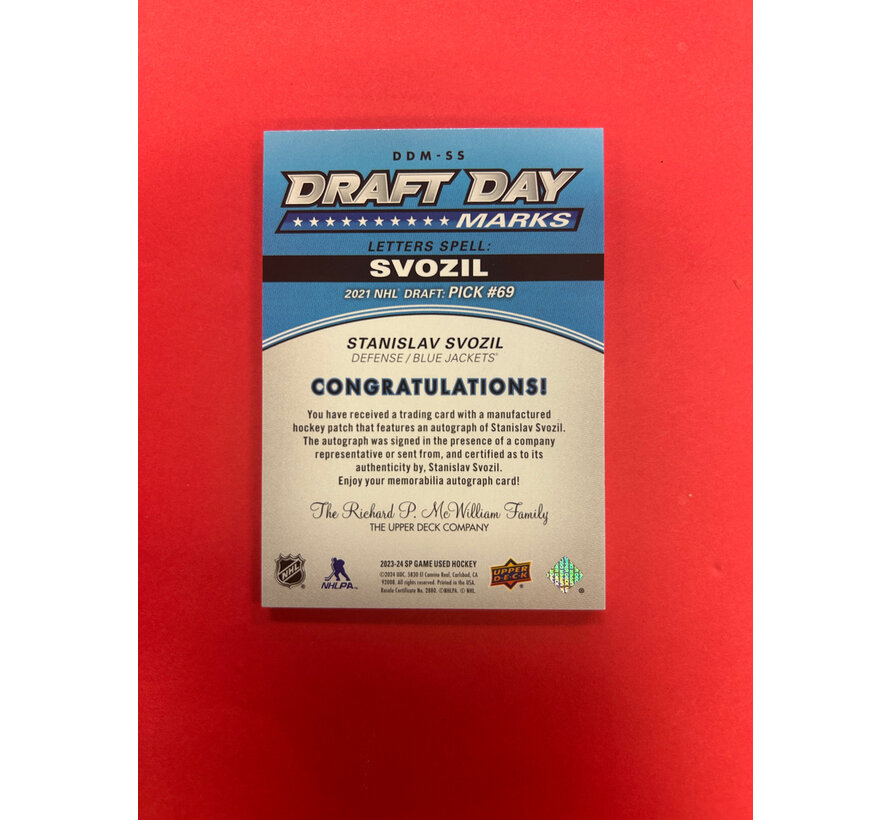 2023-24 SP GAME USED STANISLAV SVOZIL DRAFT DAY MARKS /35