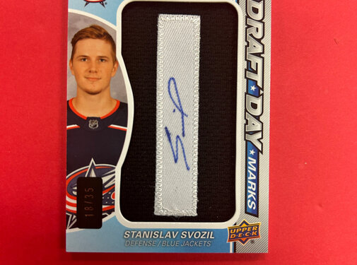 UPPER DECK 2023-24 SP GAME USED STANISLAV SVOZIL DRAFT DAY MARKS /35