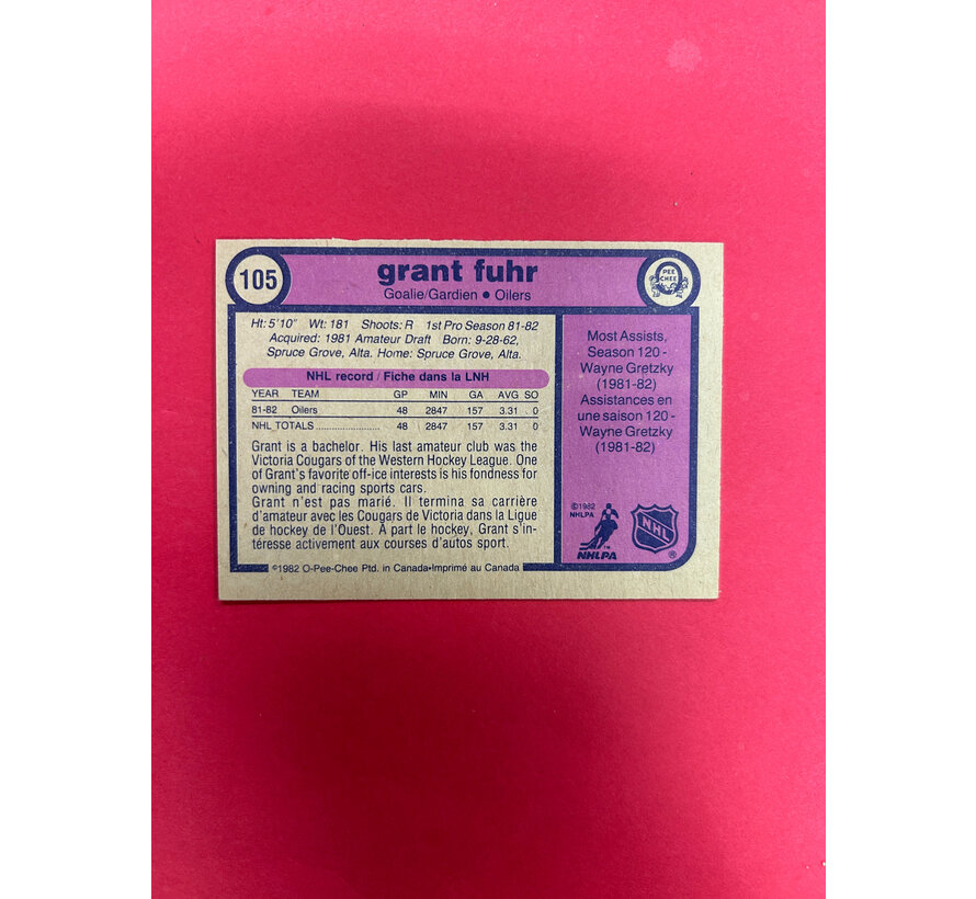 1982-83 O-PEE-CHEE GRANT FUHR ROOKIE