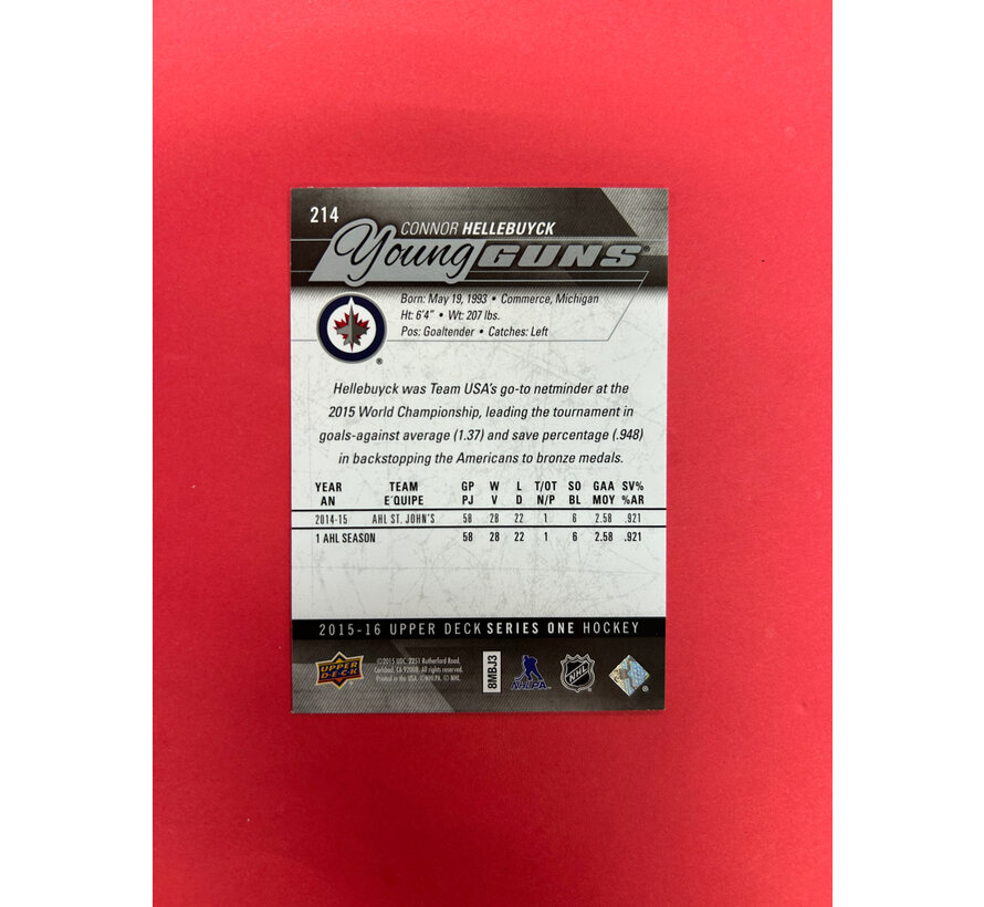 2015-16 UPPER DECK SERIES 1 CONNOR HELLEBUYCK YOUNG GUNS