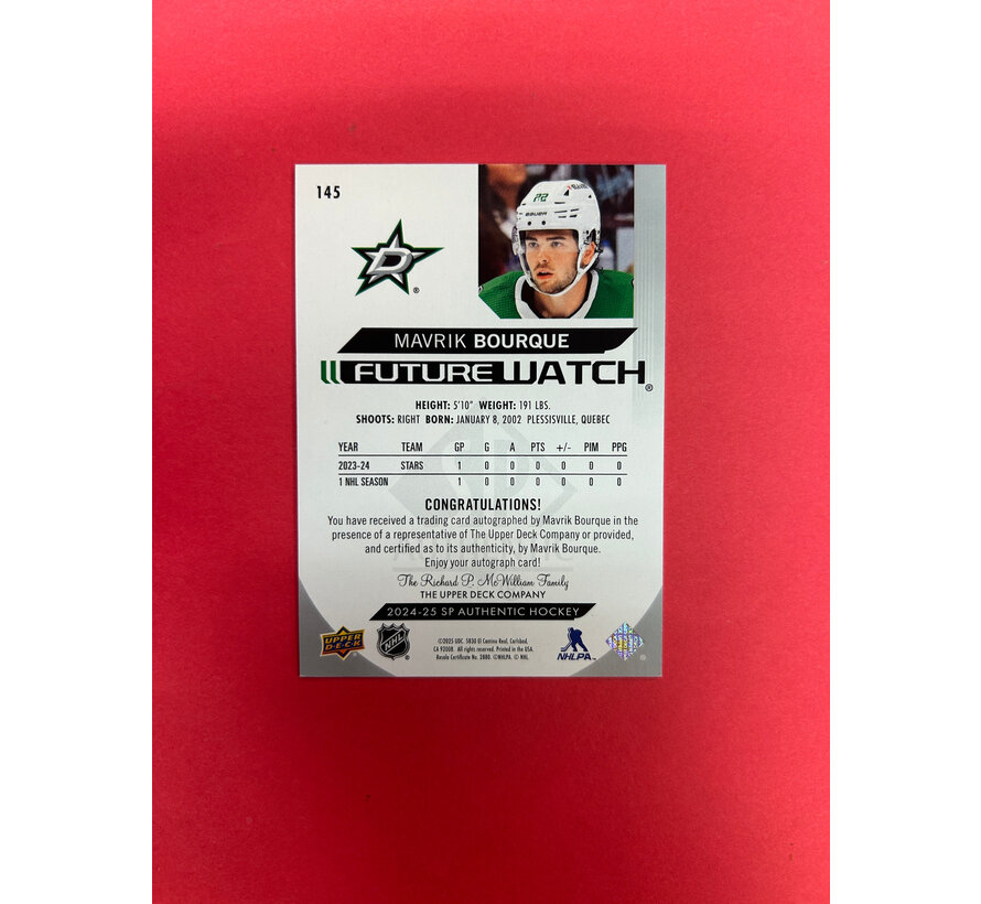 2024-25 SP AUTHENTIC MAVRIK BOURQUE FUTURE WATCH AUTOGRAPH /999