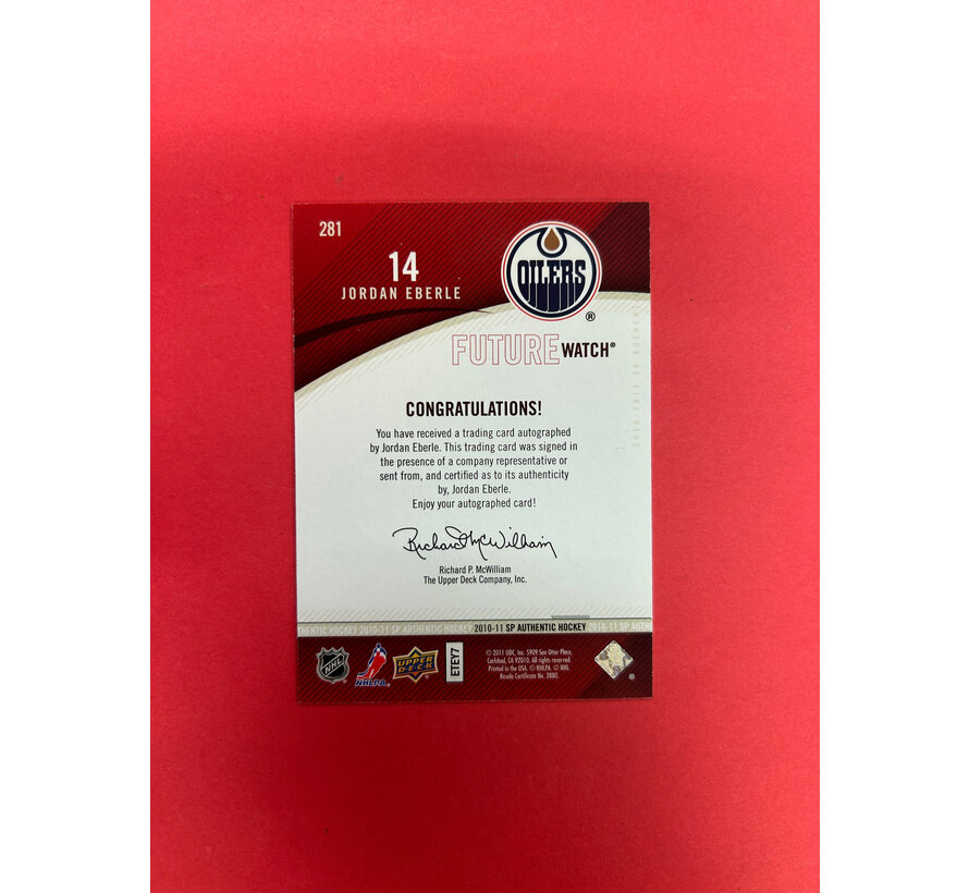 2010-11 SP AUTHENTIC JORDAN EBERLE FUTURE WATCH AUTOGRAPH /999