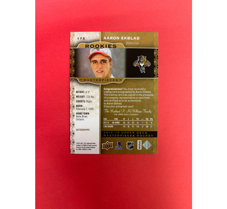 2014-15 UPPER DECK MASTERPIECES AARON EKBLAD ROOKIE AUTO