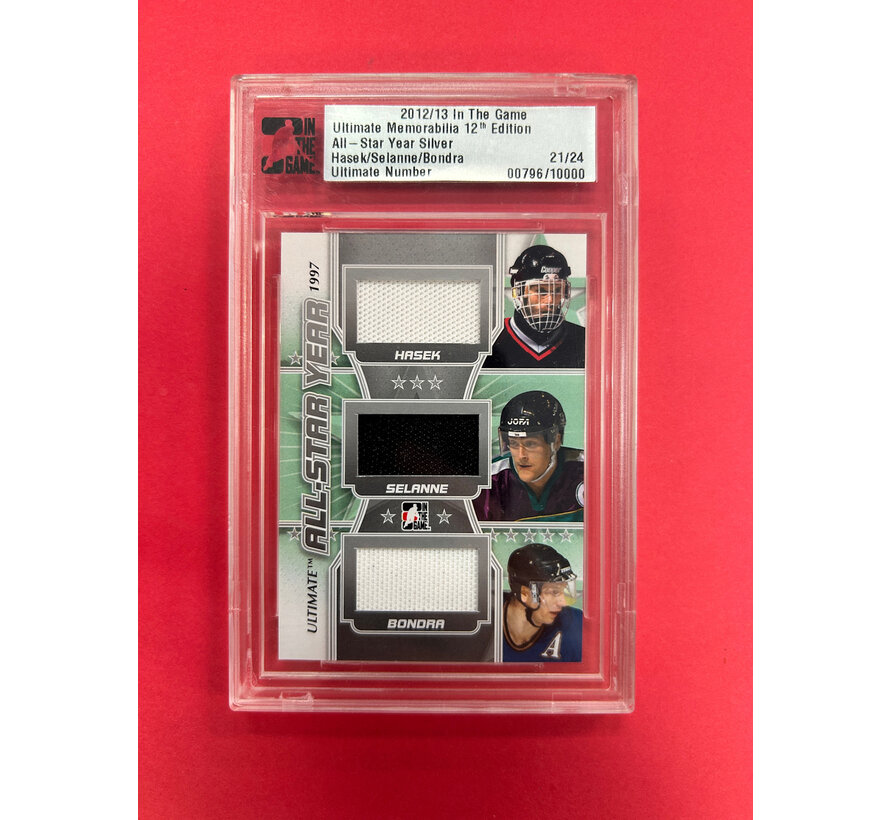 2012-13 IN THE GAME HASEK/ SELANNE/ BONDRA TRIPLE ALL STAR JERSEY /24