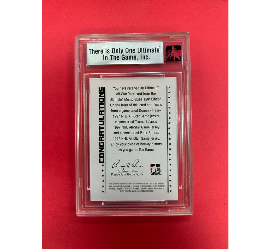 2012-13 IN THE GAME HASEK/ SELANNE/ BONDRA TRIPLE ALL STAR JERSEY /24