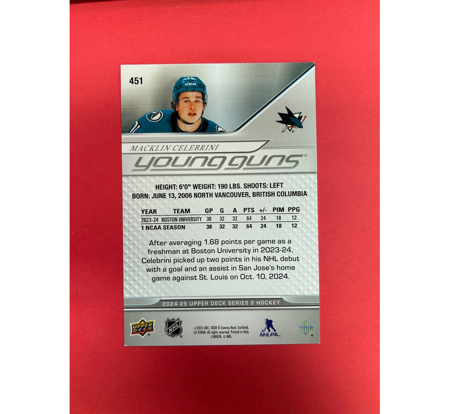 2024-25 UPPER DECK SERIES 2 MACKLIN CELEBRINI YOUNG GUNS JUMBO