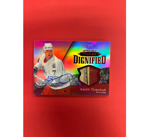 UPPER DECK 2022-23 UPPER DECK STATURE KEITH TKACHUK DIGNIFIED GAME USED GLOVE PATCH AUTO RED /3