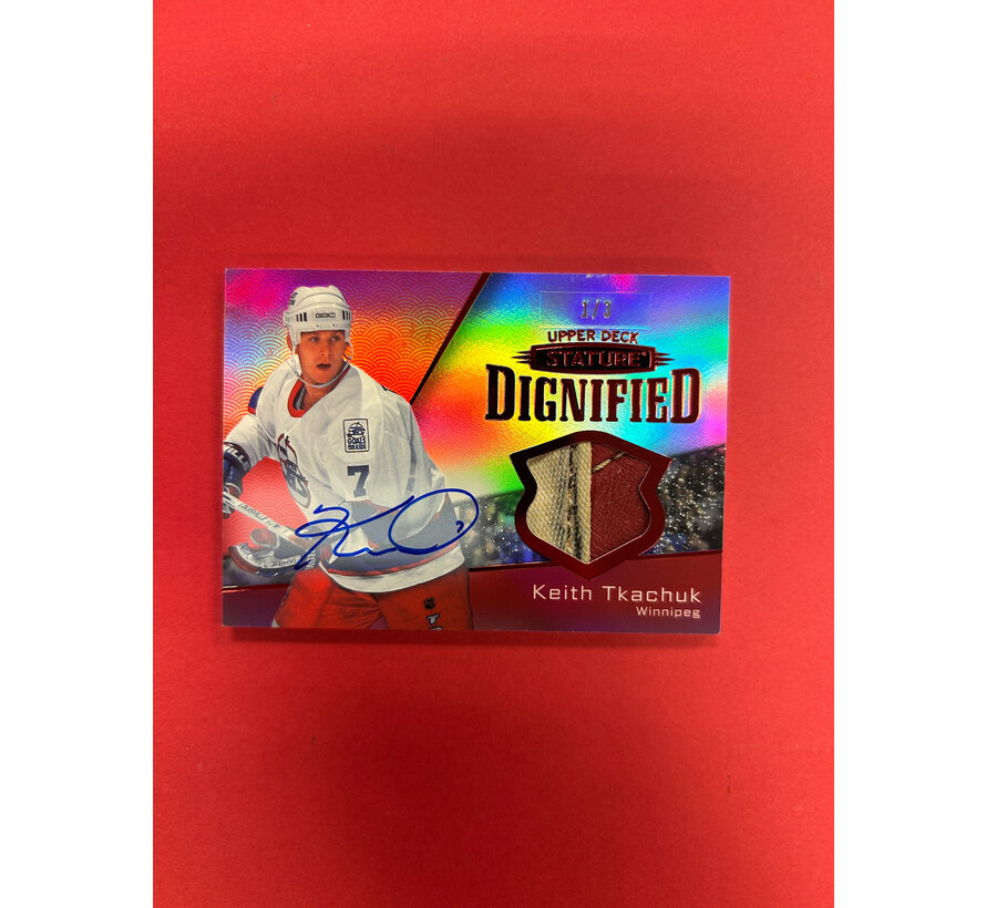 2022-23 UPPER DECK STATURE KEITH TKACHUK DIGNIFIED GAME USED GLOVE PATCH AUTO RED /3