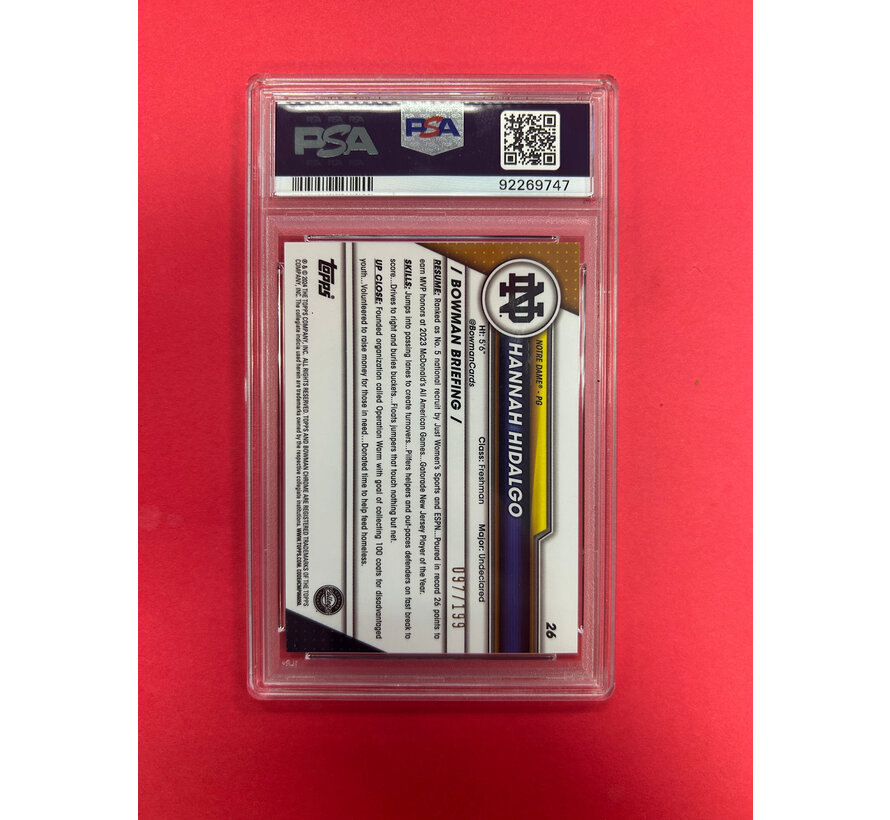 2023 BOWMAN CHROME HANNAH HIDALGO 1ST BOWMAN BLUE /199 PSA GRADED 10