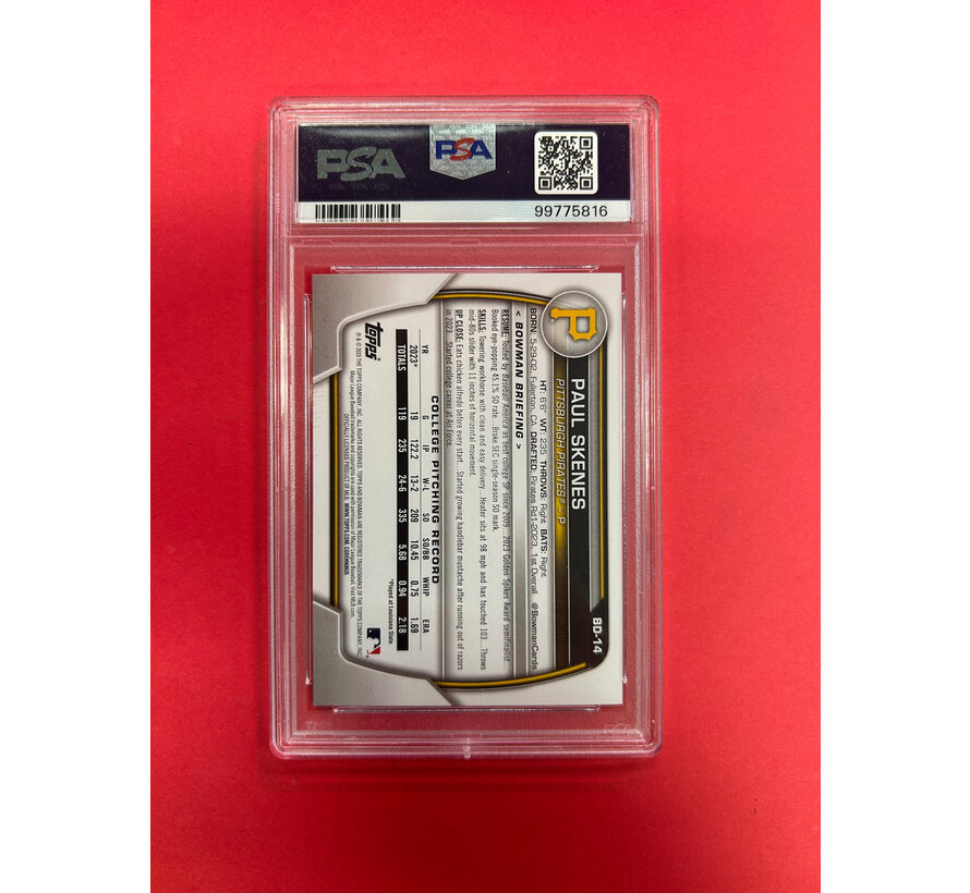 2023 BOWMAN DRAFT PAUL SKENES 1ST BOWMAN PAPER PSA GRADED 10