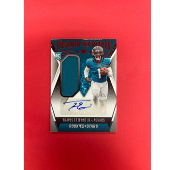 PANINI 2021 PANINI ROOKIES AND STARS TRAVIS ETIENNE JR FRESHMAN ORIENTATION PATCH AUTO /99