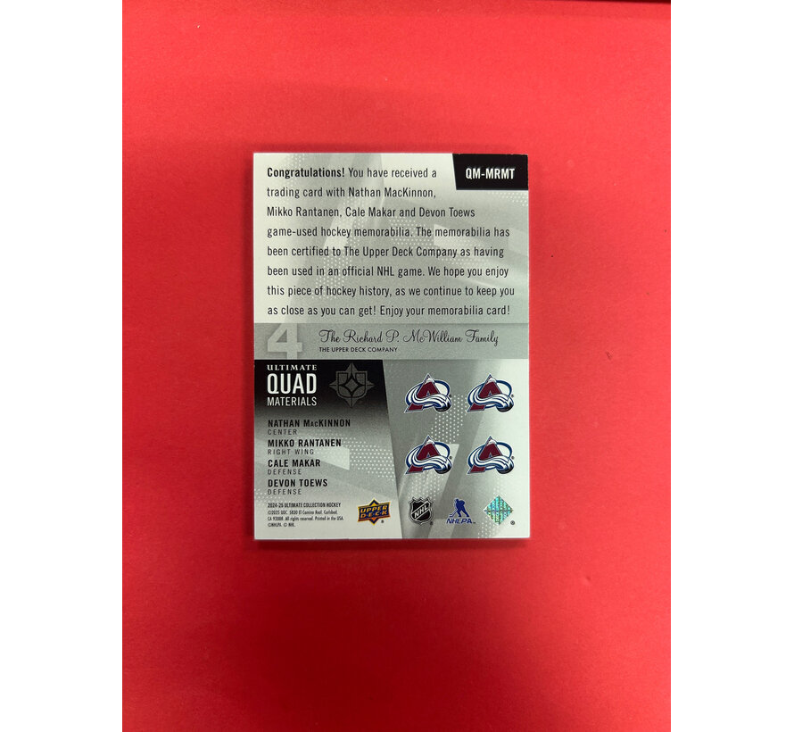 2024-25 UPPER DECK ULTIMATE AVALANCHE QUAD JERSEY /149 MACKINNON