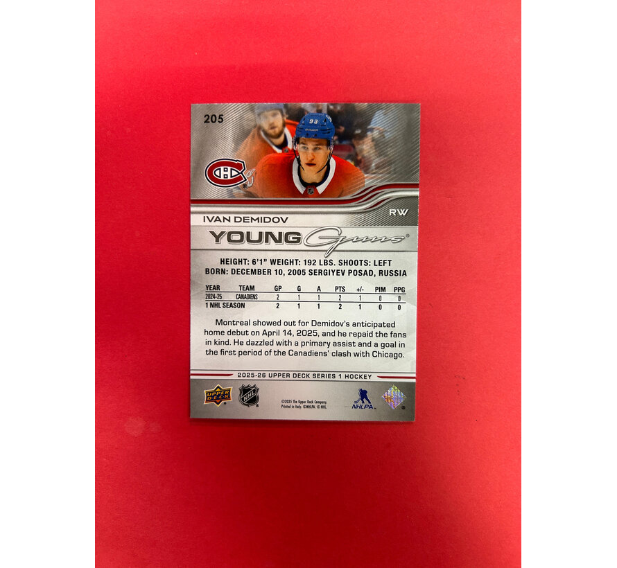 2025-26 UPPER DECK SERIES 1 IVAN DEMIDOV YOUNG GUNS
