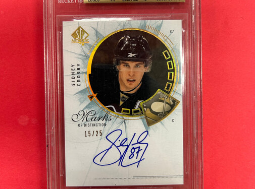 UPPER DECK 2009-10 SP AUTHENTIC SIDNEY CROSBY MARKS OF DISTINCTION /25 BECKETT GRADED 9.5