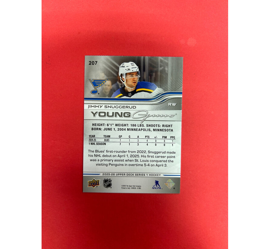 2025-26 UPPER DECK SERIES 1 JIMMY SNUGGERUD YOUNG GUNS